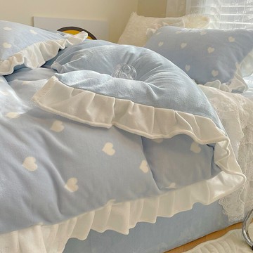 公主風牛奶絨加絨床上四件套秋冬季法蘭寶寶絨被套雙面珊瑚絨床單