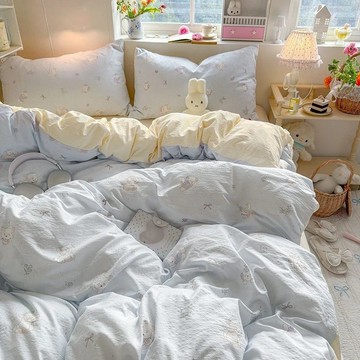 🔥優選好物🔥小清新雲朵雙層紗四件套   床包四件組  床單組  標準雙人  加大雙人  單人床單被罩  全包床罩三件組
