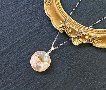 櫻花瑪瑙 天然粉嫩果凍體油畫風格 增強運勢 925純銀鈦鋼項鍊