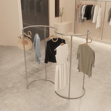 免運 服裝店陳列展示架 不銹鋼拉絲女裝店服裝中島落地式網紅掛衣貨架子 衣架