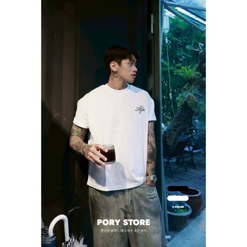 【PORY STORE】獨家！重磅❗️韓國字母印花Boxy 短寬上衣 短版上衣 寬短T恤 實拍 男生 純棉 短袖