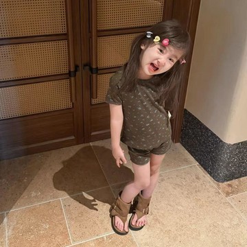 Mini baby🌷女童夏裝兩件套韓美圓領超可愛小碎花中小童家居短袖短褲套裝