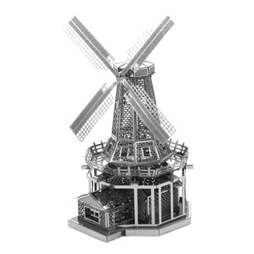 3D立體微型雕塑拼圖 風車 Set，雙面鏡面不鏽鋼  2片  1個