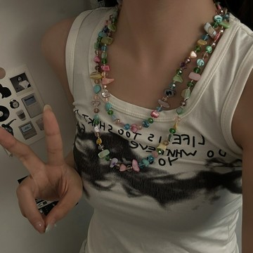 【台灣公司 可打統編】免運 沙灘度假風彩色不規則碎石串珠項鏈女小眾甜酷長款鎖骨鏈百搭飾品 可開發票 全館五折 工廠現貨直銷 新品特價 z9211