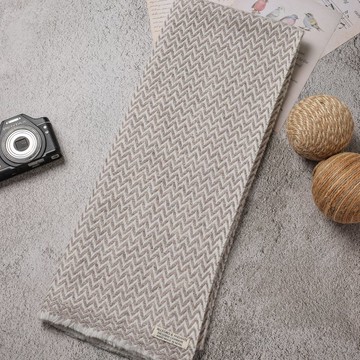 【窄版】喀什米爾羊毛圍巾 小山形紋原色無染淺褐 脖圍 手工機織