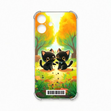 iPhone 16 Plus 殼 TRON IPhone 16 PLUS 櫻花公園黑色貓咪  載具 四角防摔殼 手機殼