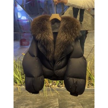 高級感時尚冬季今年流行超好看設計感短款大毛領加厚羽絨服外套女