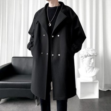 呢子風衣外套男中長款秋季潮牌高級感毛呢大衣英倫風雅痞斗篷披風