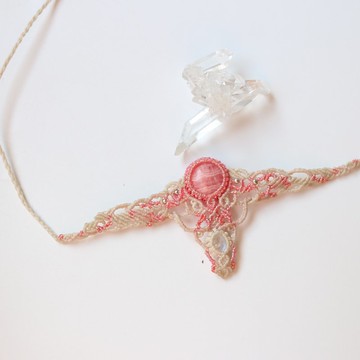 天然石紅紋石蠟線編織項鍊