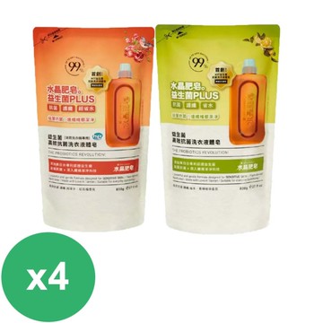 南僑水晶 益生菌高效抗菌洗衣液體皂補充包800gX4包