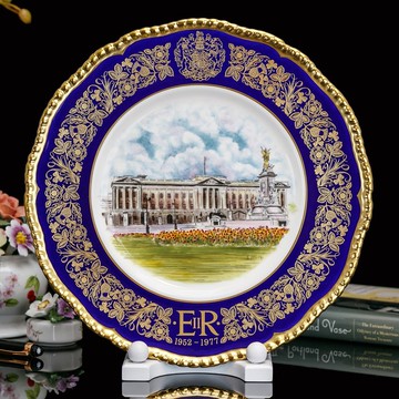 限量手繪 Wedgwood Coalport 白金漢宫1977奢華骨瓷壁掛盤 擺盤