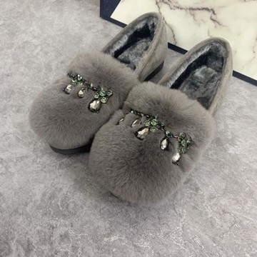 毛毛鞋女秋冬季外穿2025新款加絨保暖棉鞋韓版厚底百搭兔毛豆豆鞋