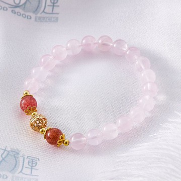 甜蜜相愛粉晶草莓晶手鍊(含開光)招桃花、守護愛情、增加信心