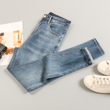 九分牛仔小腳褲女2024春秋新款高腰修身彈力顯瘦小個子八分鉛筆褲