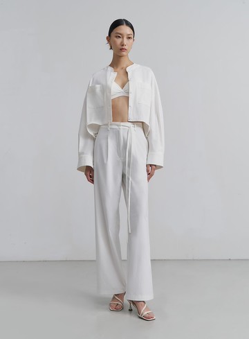 簡約挺闊綁帶落地寬褲