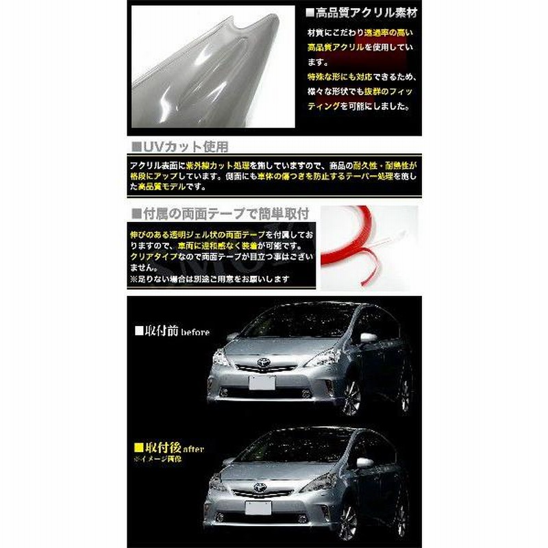 プリウスα ヘッドライトカバー　スモーク 40プリウスα 前期用 ヘッドライトカバー ライトスモーク ドット