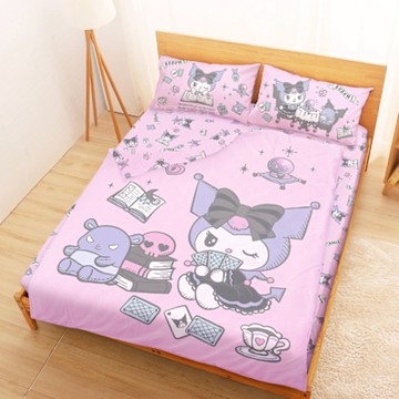 享夢城堡 MIT卡通天絲雙人床包涼被四件組-三麗鷗酷洛米KUROMI 神秘占卜師-粉