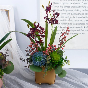 酒紅小蘭花香氛花藝/擬真花/佈置/禮物/人造花/花禮