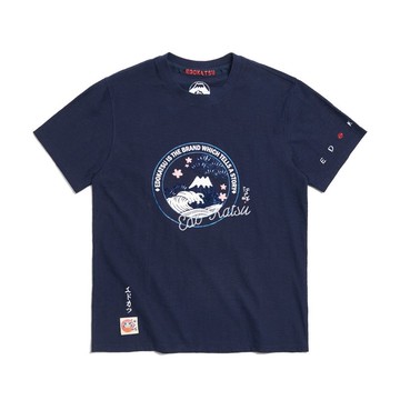 江戶勝 日系 男裝 經典郵戳短袖T恤(丈青色) #上衣