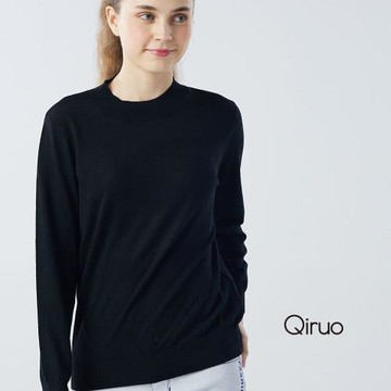 【Qiruo 奇若】秋冬專櫃針織長袖上衣0181A-02黑色小立領百搭