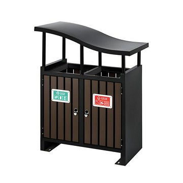 不銹鋼戶外垃圾桶雙桶分類果皮箱物業公園小區街道環衛分類垃圾箱[DD080109]