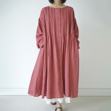 森系復古色壓褶洋裝122574C