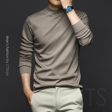 秋冬季男士中半高領長袖T恤加厚打底衫衛衣2025男裝秋衣秋裝上衣