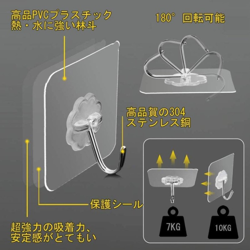 11個セット 粘着フック 強力 最大耐荷重10kg 壁掛け 鍵かけ