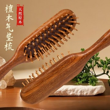 台灣現貨📢防靜電捲髮按摩梳子 氣囊氣墊按摩梳 大氣墊梳子 氣囊木梳 天然檀木梳 按摩梳 氣墊梳 頭皮經絡檀木梳木質髮梳