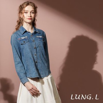 林佳樺LUNG.L 藍色牛仔點綴刺繡長袖襯衫外套 LT09C