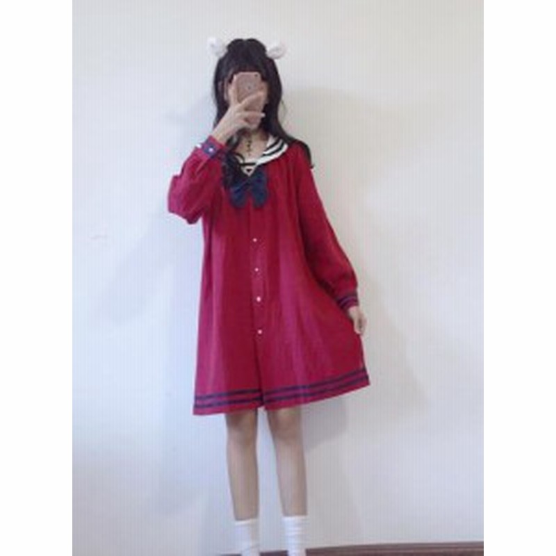 秋新作 長袖 ワンピース マリン風 セーラー風ワンピース セーラー ワンピース セーラー服 ワンピ 長袖 セーラーカラー 学院風 通販 Lineポイント最大get Lineショッピング