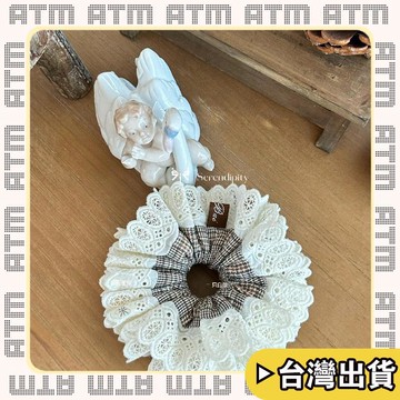 🔥臺灣出貨🔥可開發票✅輕飾時光一隻白白做自制*秋日格紋雙層大發圈法式蕾絲