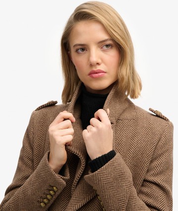 Superdry Women's Double Breasted Wool Blend Coat Brown Size: 12