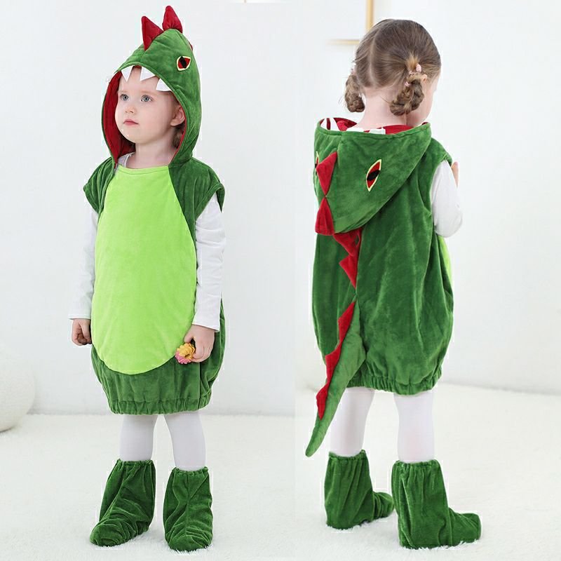 アニマル 着ぐるみ S コスプレ 恐竜 キョウリュウ 動物 緑 柄物 子供服