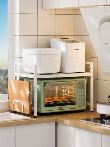 可伸縮廚房置物架微波爐烤箱架子家用雙層臺面桌面電飯鍋支架收納