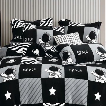 夢之語 法蘭絨雙人床包兩用毯被4件組  枕套 75 x 45cm + 床包 188 x 152cm + 被套 212 x 182cm  月球漫步  枕套 2個 + 床包 + 被套