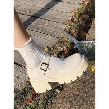 白色瑪麗珍鞋厚底增高日系復古學院風jk鞋英倫大碼少女高跟小皮鞋