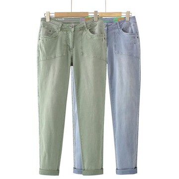 外貿原單大碼女裝胖mm春秋季中高腰彈力做舊休閑修身小腳長褲女