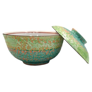 蓋物碗-日本製 寬11.5cm/高8cm 容量350mL 陶瓷  藍綠彩釉  1個