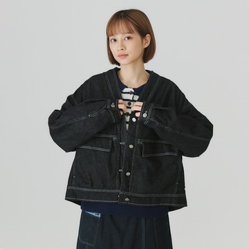 牛仔V領外套 黑F