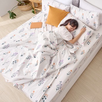 床包涼被組-雙人加大 / 舒柔棉四件式 / 紫薇白茵