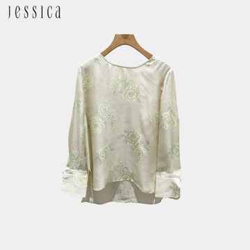 JESSICA - 溫柔親膚柔軟蠶絲真絲提花長袖上衣J53305