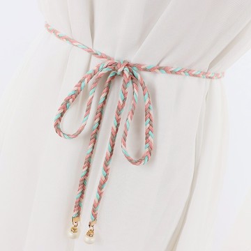 皮帶復古珍珠腰繩編織流蘇腰帶女細裝飾連衣裙子百搭文藝韓版棉繩