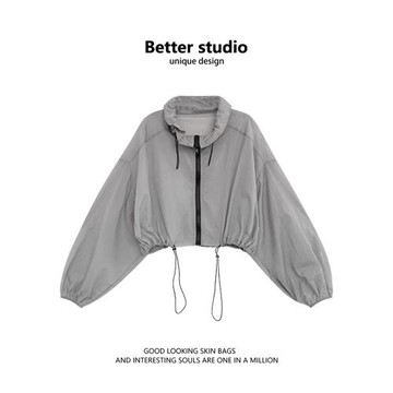 蝙蝠袖短款防曬衣女夏季薄款立領外套小個子寬松顯瘦防紫外線上衣