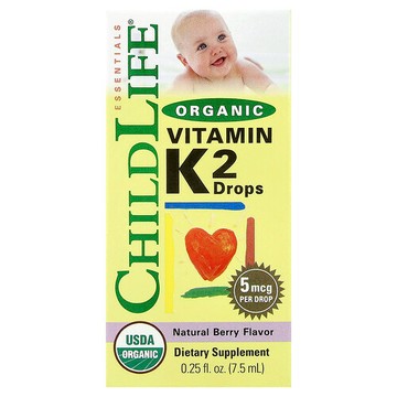 ChildLife Essentials, 有機維生素 K2 滴劑，天然漿果味，5 微克，0.25 液量盎司（7.5 毫升）