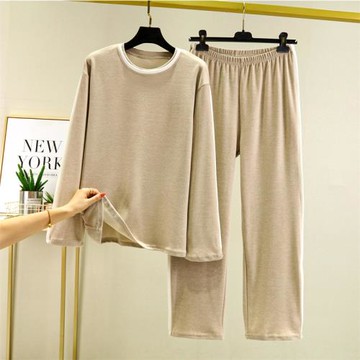 德絨女大碼寬松長褲家居服套裝