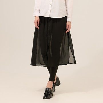 ILEY伊蕾 假兩件式排釦雪紡中長褲裙(黑；M-XL)