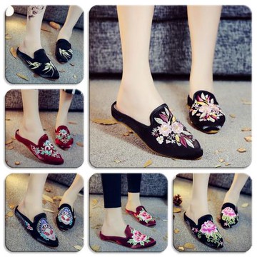 春夏老北京布鞋繡花鞋中國風復古包頭鞋散步包腳居家女涼拖鞋布鞋