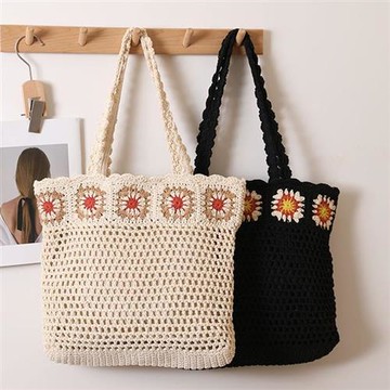 【米蘭精品】現貨+預購 女草編包手提包渡假單肩側背包大容量藤編織包包-鏤空花朵包2色74ly29