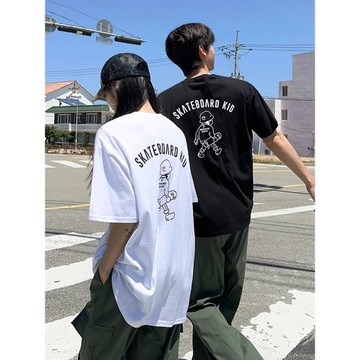 MRCYC卡通印花短袖T恤男夏季寬松圓領五分袖韓系潮流情侶半袖上衣